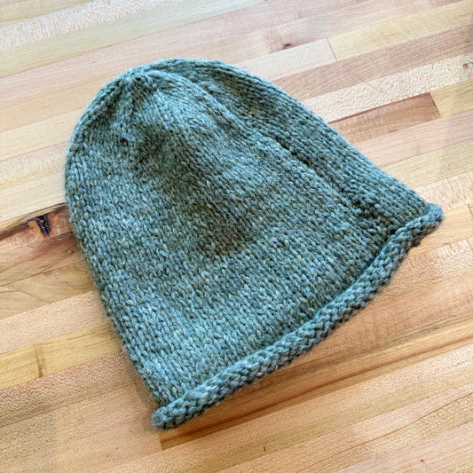 Wool/Alpaca Heather Green Beanie, Adult S/Child L